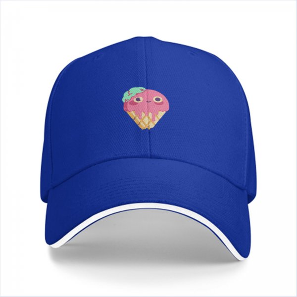 Black Baseball Cap with Cute Melting Ice Cream Cone Graphic