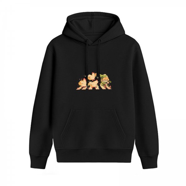 Black Hoodie With Cute Fantasy Character Graphic Print