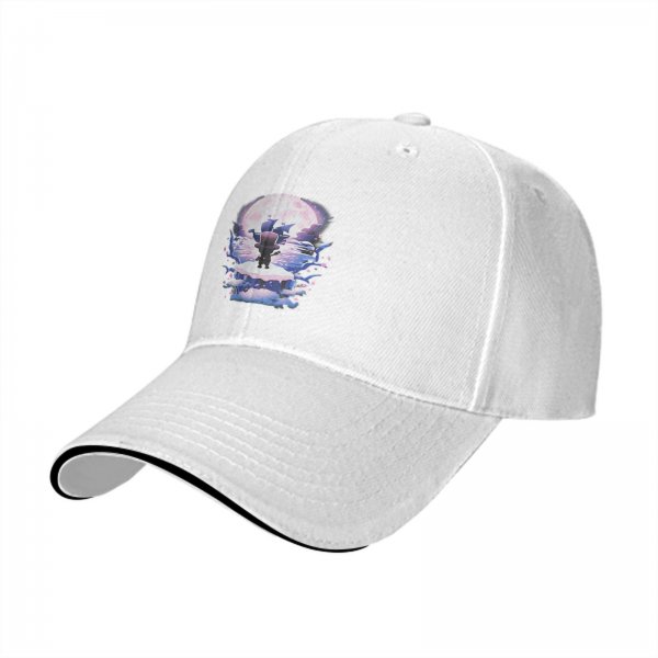 Black Baseball Cap With Fantasy Moonlit Character Art Print