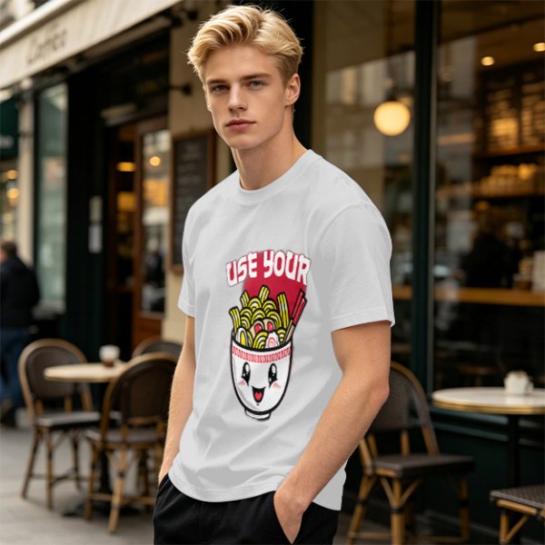 Olive T-Shirt With Cute Ramen Bowl Graphic And 'Use Your' Text