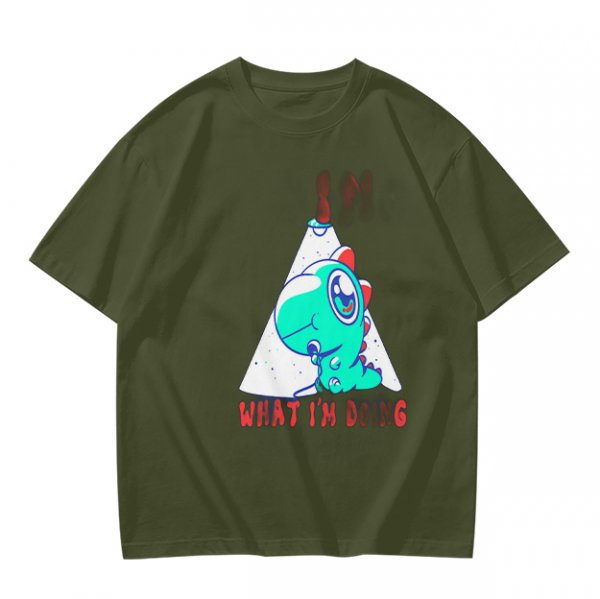 Olive T-Shirt With Cute Dinosaur Graphic And 'What I'm Doing' Text