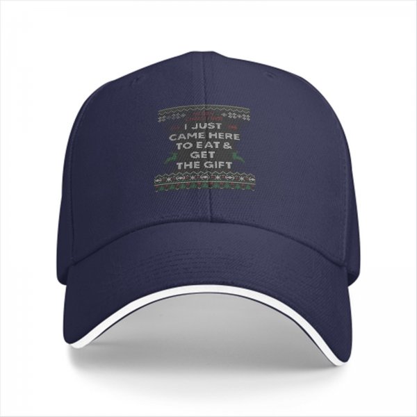 Black baseball cap with 'I just came here to eat & get the gift' Christmas print