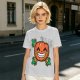 Olive T-Shirt with Smiling Pumpkin Corn Crossbones Graphic