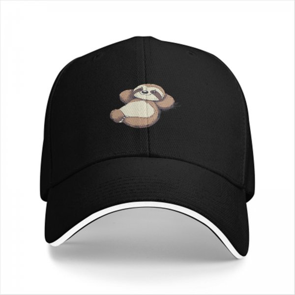 Black Baseball Cap With Cute Relaxed Sloth Graphic