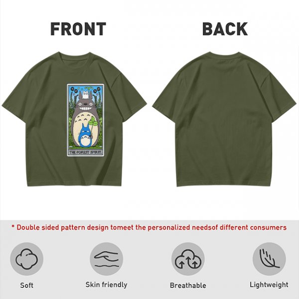 Olive T-shirt with My Neighbor Totoro Forest Spirit Tarot-style Print
