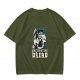 Olive graphic t-shirt with 'Fueled by Coffee & Existential Dread' grim reaper print