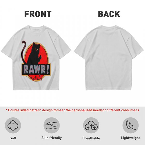 Olive T-Shirt With Black Cat Rawr Dinosaur Parody Graphic