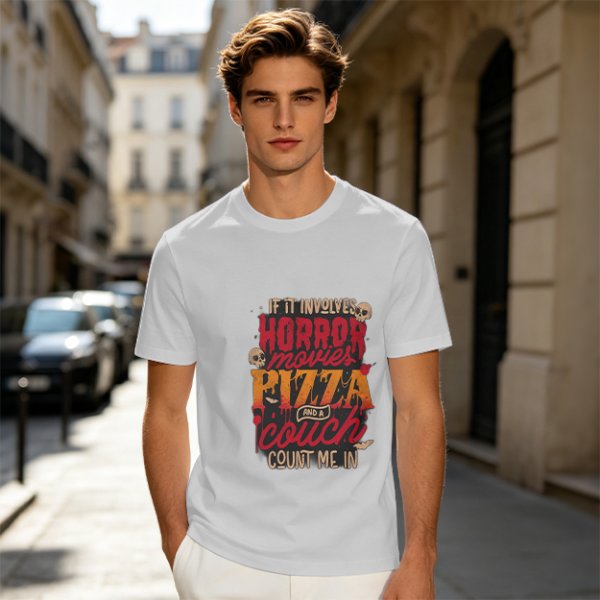 Horror Movies Pizza Couch Count Me In Graphic T-Shirt