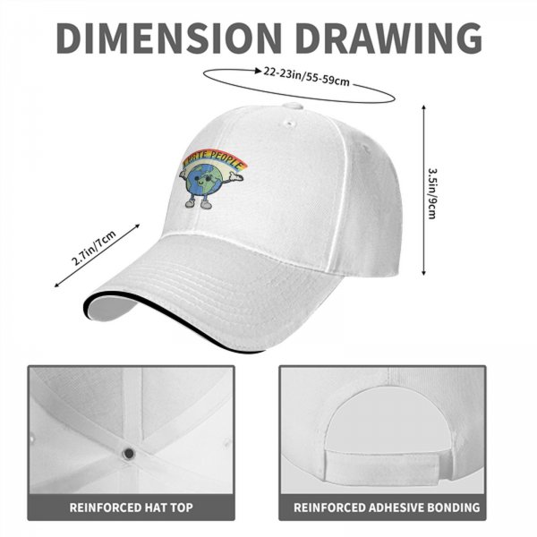 Black baseball cap with cartoon Earth graphic and 'I HATE PEOPLE' text