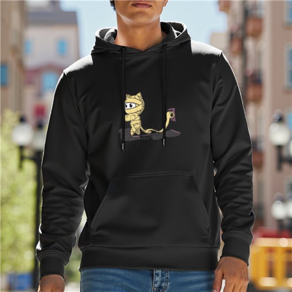Black Hoodie With Cute Mummy Cat Graphic Design