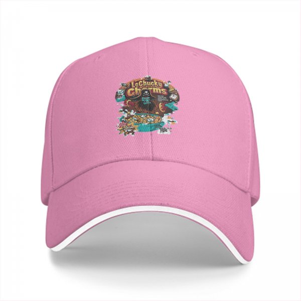 Black baseball cap with LeChucky Charms cereal graphic print