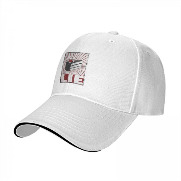 Black Baseball Cap With Cake Graphic And Lie Text Print