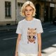 Olive green t-shirt with a cute cat eating ramen graphic