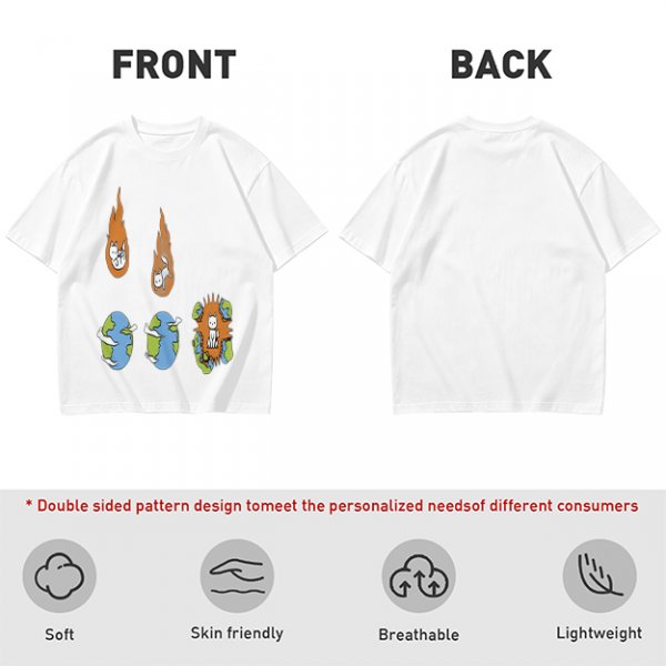 Olive Graphic Tee With Falling Cat Comets And Earth Artwork
