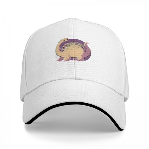 Black Baseball Cap With Cute Taco Dinosaur Graphic Print