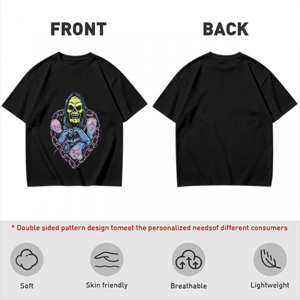 Olive T-Shirt With Grim Reaper Skull And Chain Heart Graphic