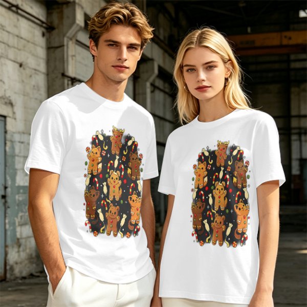 Olive T-Shirt With Cute Gingerbread Animal Christmas Print