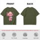Olive T-Shirt With Cute Axolotl Holding Hot Drink Print