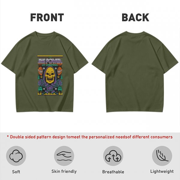 Olive T-Shirt With Skeletor The Power Of Christmas Graphic Print