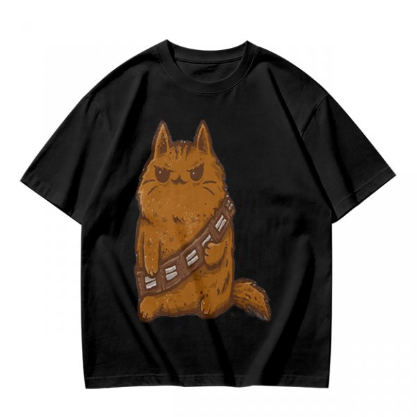 Olive green t-shirt with a grumpy cat in a Chewbacca-style bandolier print