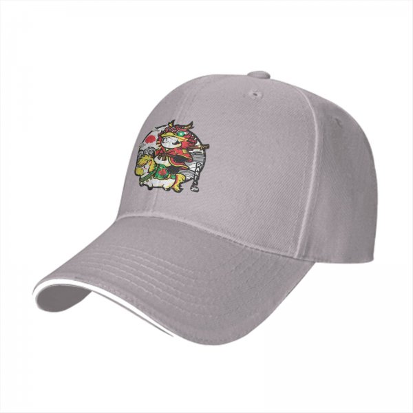 Black baseball cap with cute samurai panda riding a horse graphic
