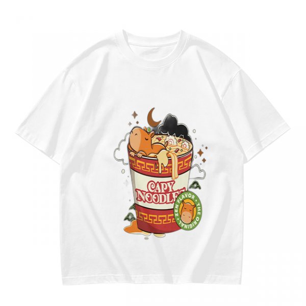 Olive T-Shirt with Capybara in Cup Noodle Graphic Print