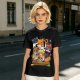 Olive T-Shirt With Cute Sushi Cat Stack Graphic Print