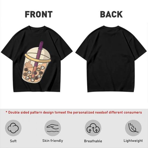 Olive T-Shirt With Halloween Themed Boba Tea Graphic