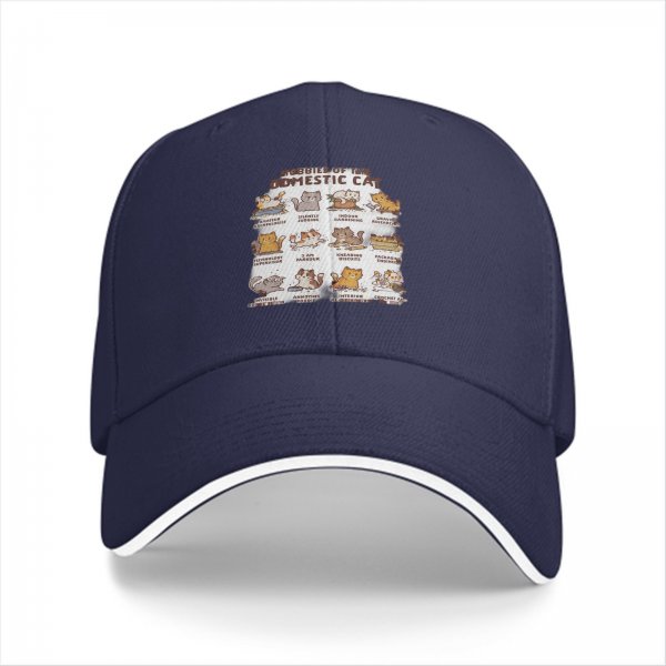 Black Baseball Cap With Domestic Cat Behavior Illustrations
