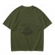 Olive green short-sleeve graphic t-shirt with vintage-style print