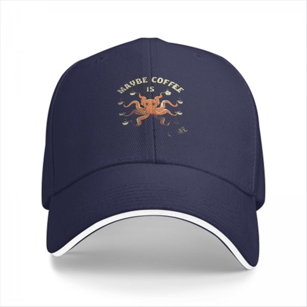 Maybe Coffee Is For Me Octopus Graphic Black Baseball Cap