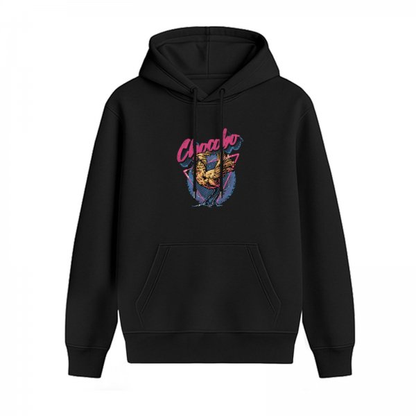 Black Hoodie With Retro Chocobo Graphic Print