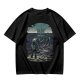 Olive T-shirt with two warriors standing in water holding swords