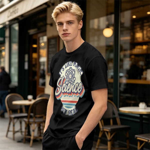 Olive T-Shirt With 'It's Like Magic Science But Real' Retro Print