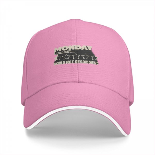 Black baseball cap with 'Monday Would Not Recommend' print