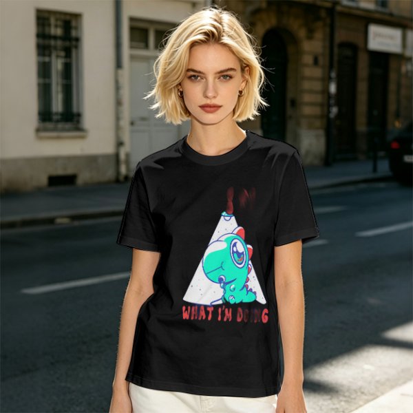 Olive T-Shirt With Cute Dinosaur Graphic And 'What I'm Doing' Text