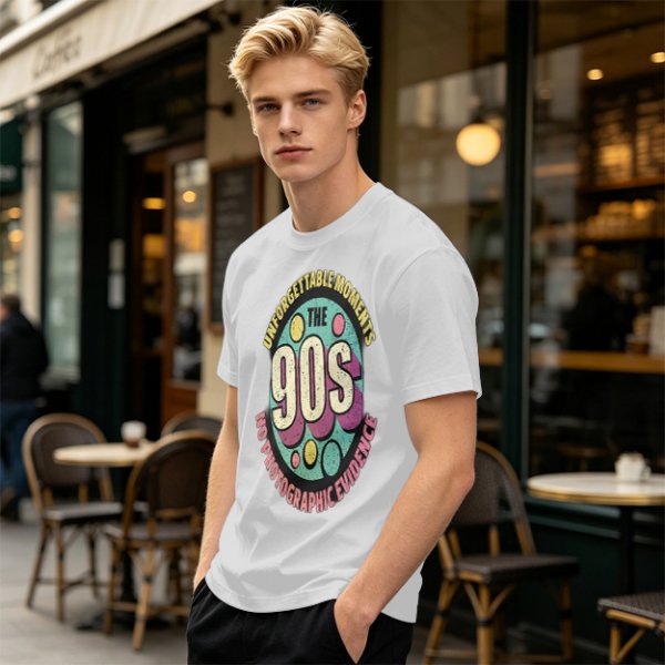 Olive green graphic t-shirt with 90s nostalgic print