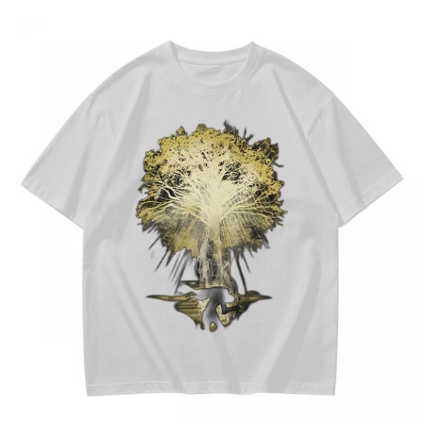 Olive Green T-Shirt With Glowing Tree Reflection Art