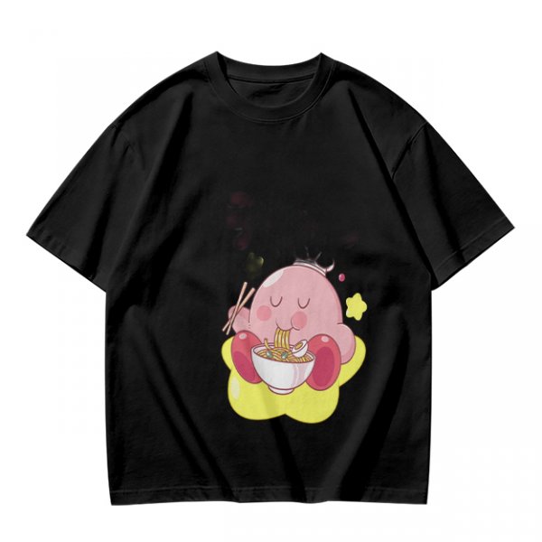 Olive T-shirt Featuring Kirby Eating Ramen on a Warp Star