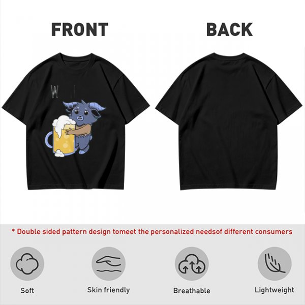 Olive T-Shirt With Cute Blue Goat Holding Foamy Beer Mug Print