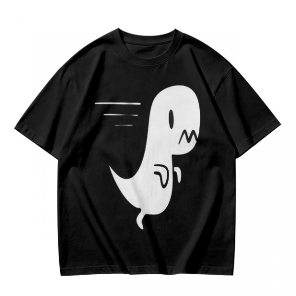 Olive T-Shirt With Cute Running Ghost Dinosaur Graphic Print