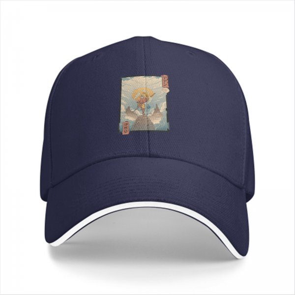 Black Baseball Cap with Japanese Style Mountain Figure Art Print