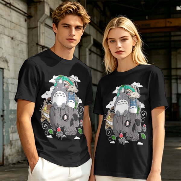 Olive T-shirt with Studio Ghibli Totoro and Spirited Away Characters Print