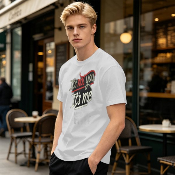 Olive green graphic t-shirt with 'It's not you It's me' print