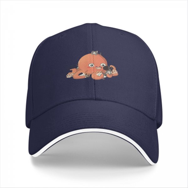 Black Baseball Cap with Cute Octopus and Kittens Graphic