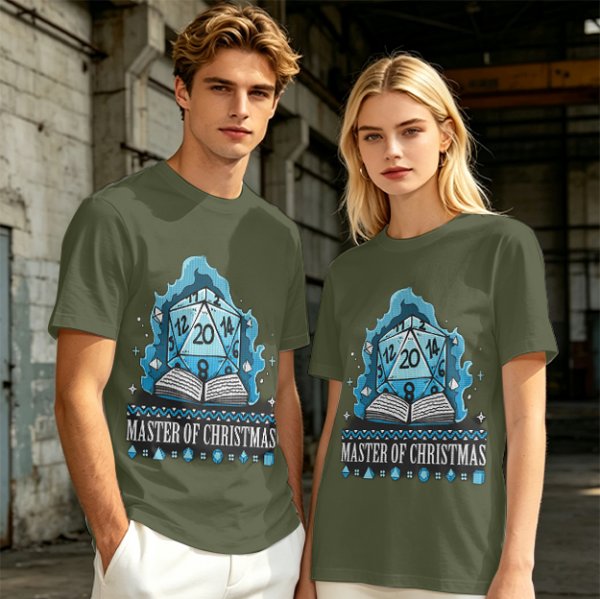 Master of Christmas D20 Dice T-Shirt for RPG Fans