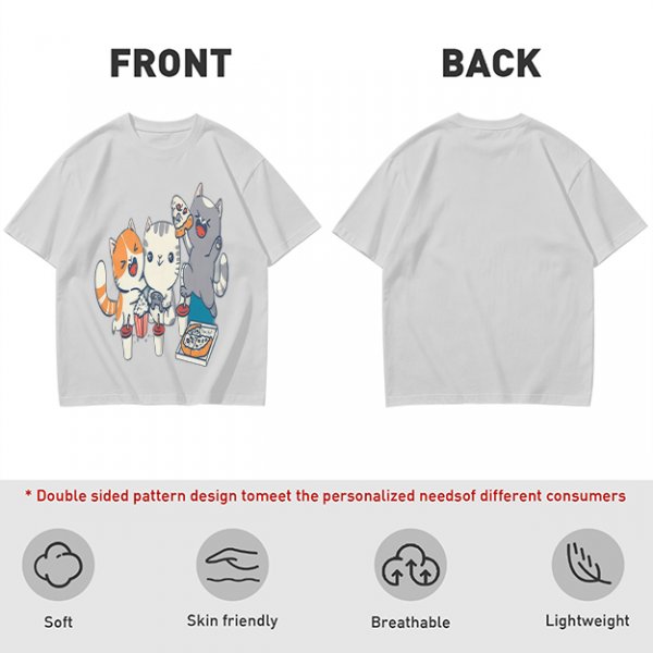 Olive T-Shirt With Cute Cats Enjoying Pizza And Snacks Print