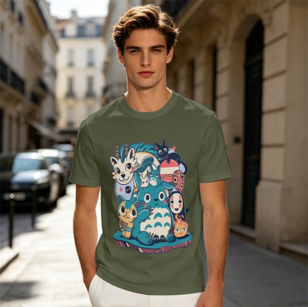 Olive T-Shirt Featuring Cute Studio Ghibli Character Mashup Art