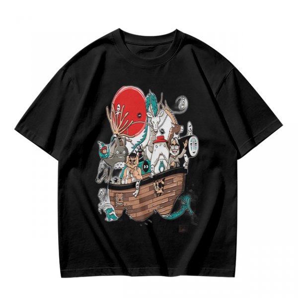 Studio Ghibli Characters Boat Graphic Olive T-Shirt