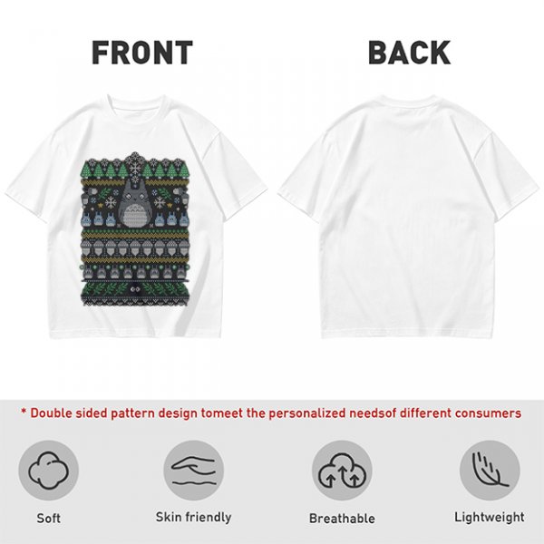 Olive T-Shirt With Totoro Ugly Christmas Sweater Style Print
